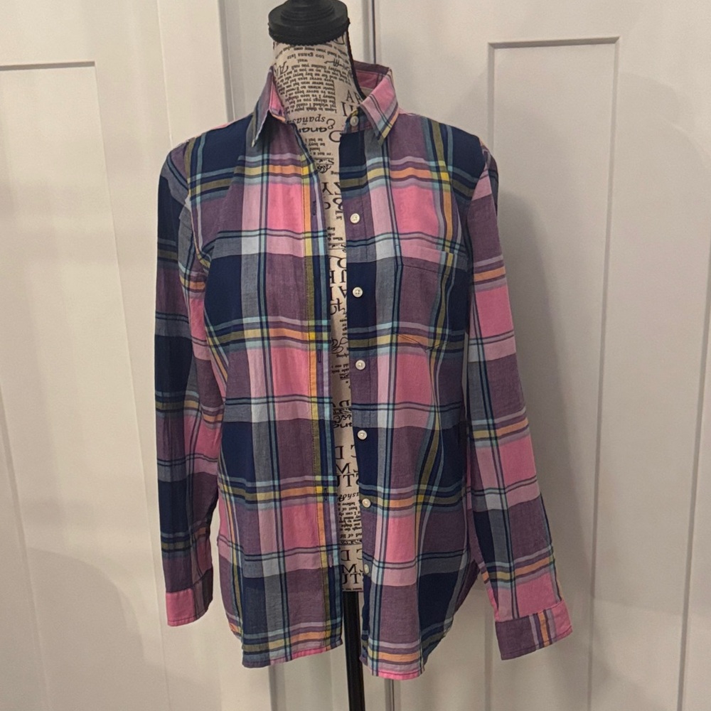 Old Navy Pink and Navy Plaid Cotton Button-Down Shirt